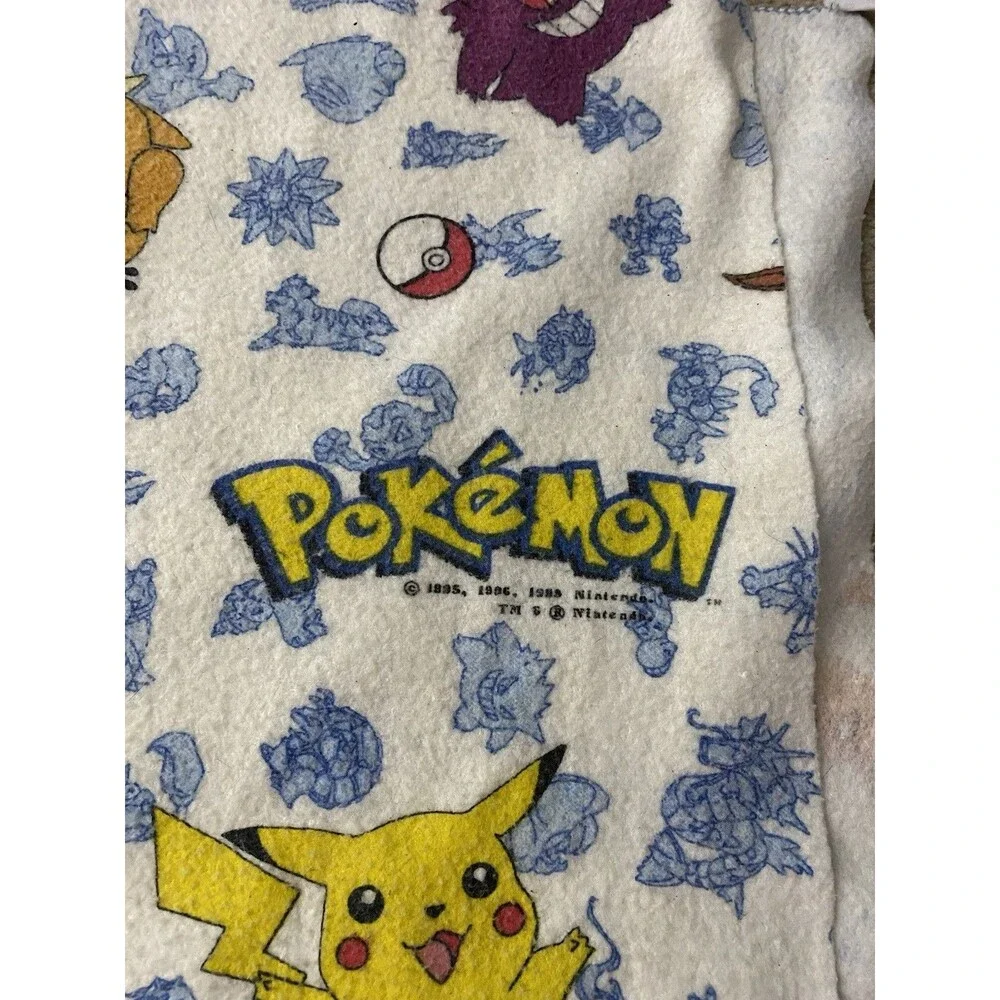 Vintage Nintendo Pokeman Character Fleece Blanket 1998 Pikachu Eevee 73x87 USA